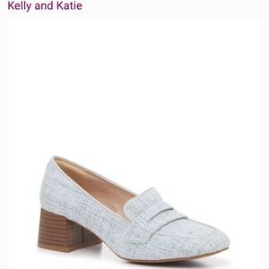 Kelly & Katie Light Blue Tweed Block Heel Loafers